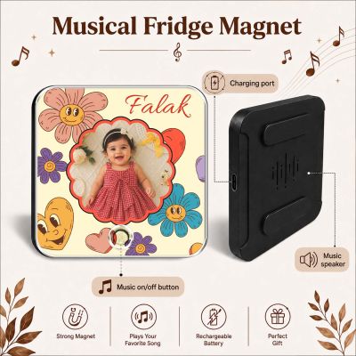 Personalised Birthday Gift for Baby Girl Customized Musical Fridge Magnet with Photo and Song  Audio Message Gift Rechargeable Sound Magnet